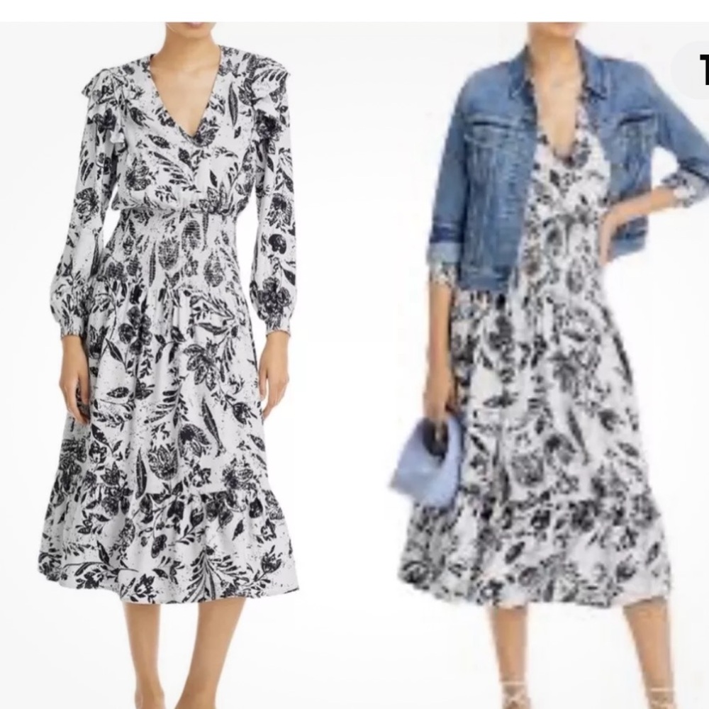 Aqua Floral Linen Blend Midi Dress- Size XL- Blue- NWT